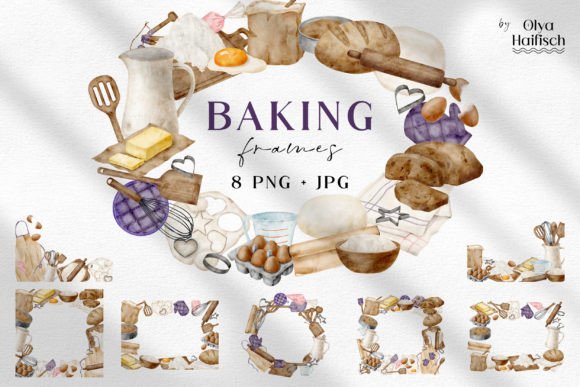 Download Watercolor Baking Frames. Pastry Clipart - Baking Collection