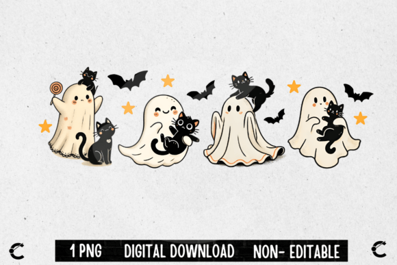 Download Vintage Halloween Ghost with Black Cats - Halloween ghost Collection
