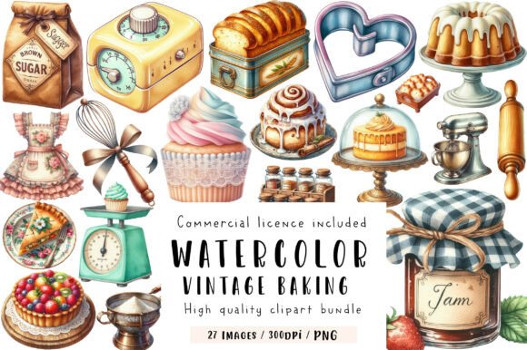 Download Watercolor Vintage Baking Clipart - Baking Collection