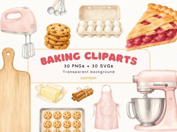 Download Baking Watercolor Cliparts, Kitchen Tool - Baking Collection