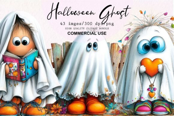 Download Whimsical Halloween Ghost Clipart Bundle - Halloween ghost Collection