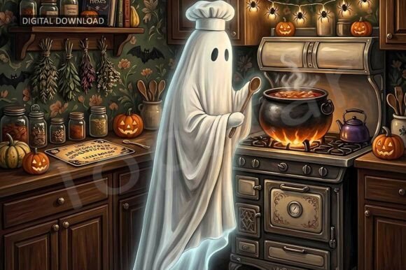 Download Cozy Kitchen Halloween Decor Ghost Chef - Halloween decor Collection