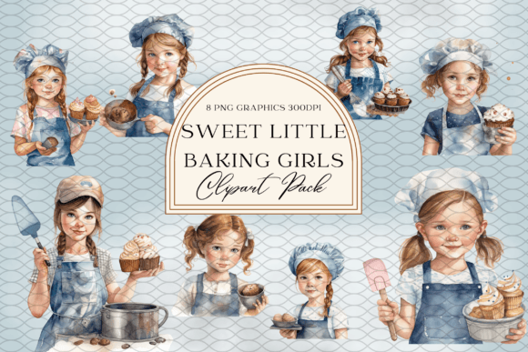 Download Watercolor Sweet Little Baking Girls - Baking Collection