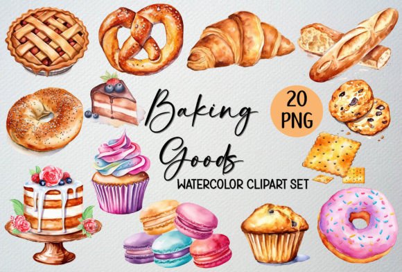 Download Watercolor Baking Goods Clipart, 20 PNG - Baking Collection