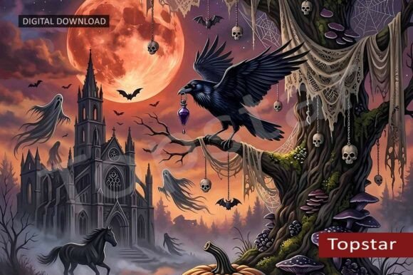 Download Spooky Graveyard Scene Halloween Decor - Halloween decor Collection
