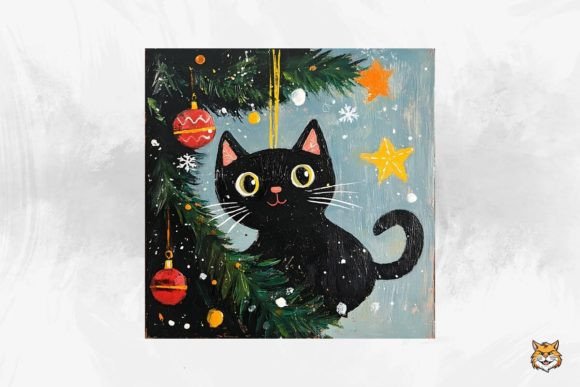 Download Cute Black Cat Christmas Tree Background - Premium Bundle
